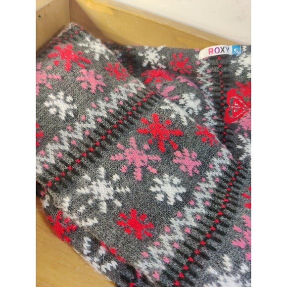 ROXY KNIT YARN ARGYLE Snowflake SCARF ACRYLIC Red Pink BLACK GREY WHITE ~6x56" - Picture 2 of 5